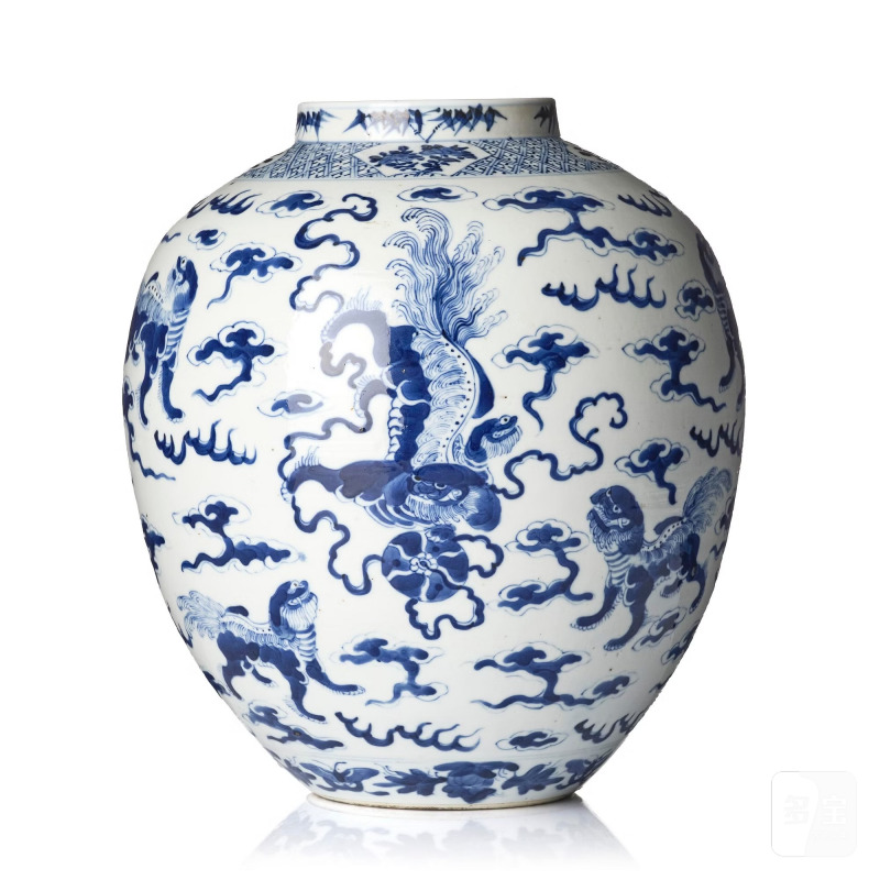 A blue and white 'buddhist' lion jar,